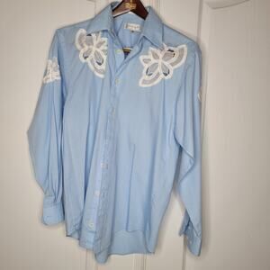 Marquis 14.5 blouse Baby Blue White Applique Flowers Small Cowboy